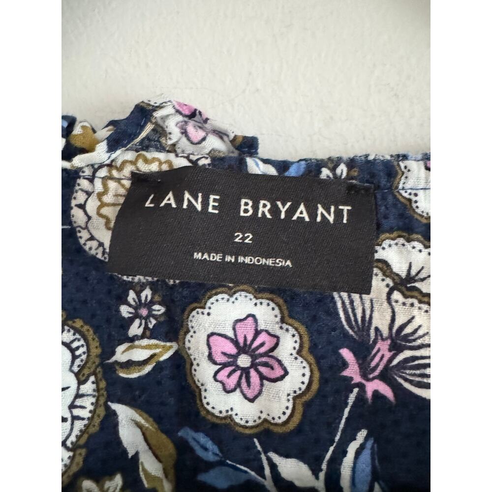 Lane Bryant Top Size 22 Floral Boho Peasant Blouse Navy Blue Cotton Short Sleeve - Picture 6 of 6